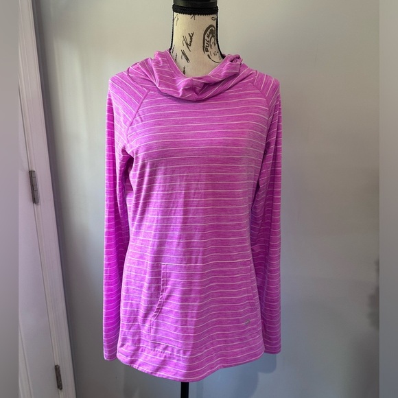 🌷GapFit Women’s Hooded Shirt - Pink w/ White Stripes - Size Small - Picture 2 of 11